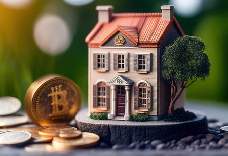 house and scattered coins - the concept of savings, renting or buying a house, housing financial planning. illustration created by Generative AIの素材