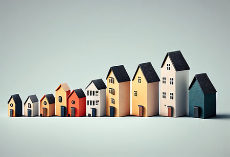 small colorful houses lined up. The concept of real estate investment, an opportunity for investors to benefit from the growing housing market. illustration created by Generative AIの素材