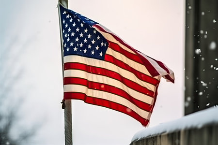 Proudly Representing America: American Flag on Flagpole. Realistic illustration created by Generative AIの素材