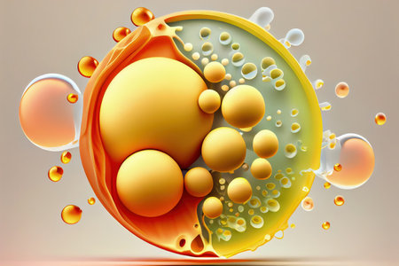 This abstract image features a collection of bizarre spheres, drops, and balls in light colors on a medical theme. The unique shapes and colors of the spheres and drops create a surreal and intriguing medical illustration. The image is perfect for use in medical publications, educational materials, and presentations. Realistic illustration created by Generative AIの素材
