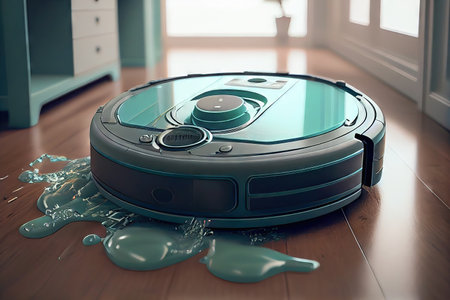 With its advanced sensors and powerful suction, this robot vacuum can handle even the messiest rooms, leaving them sparkling clean. Realistic illustration created by Generative AIの素材