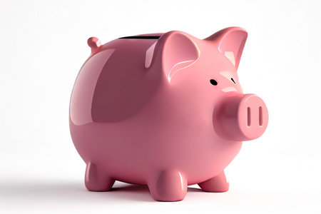 This cute pink piggy bank is the perfect way to save your coins and teach children about the importance of saving money. Realistic illustration created by Generative AIの素材