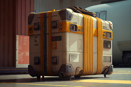 Loading luggage on the plane. suitcase near the plane at the airport. Oversized cargo. Realistic illustration. Created by Generative AIの素材