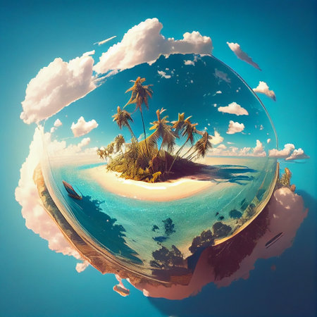 Desert island in the middle of the sea. Generative AIの素材