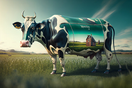 Milk tank grazes on a grassy field. Generative AIの素材