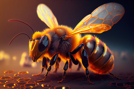 Bee in honeycomb close-up. macro. rays of light. ai generativeの素材