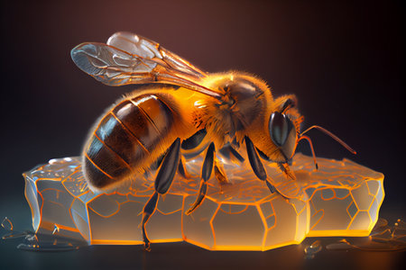 Bee in honeycomb close-up. macro. Generative AIの素材