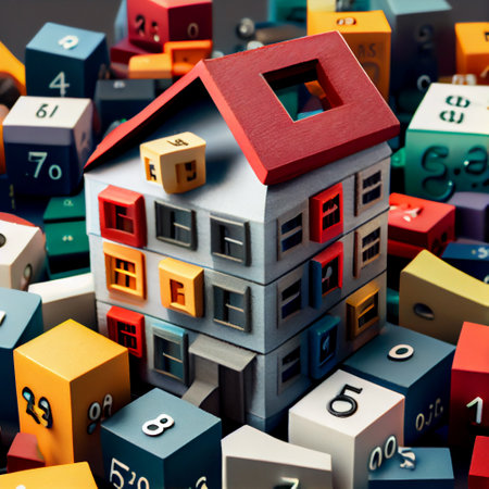 Mortgage concept. House model with colored cubes. Generative AIの素材
