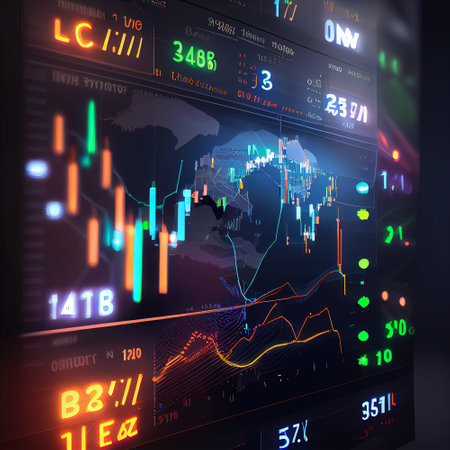 financial statistics and data analytics. Stock market, investment, finance and trading. trading platform. Graphical representation of the rise and fall of indicators. Ideal for web design, banners and presentations. Generative AIの素材