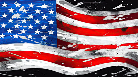 An adorable patriotic backdrop featuring the iconic colors and style of the American flag. Ideal for design projects celebrating American heritage and pride. illustration created by Generative AIの素材