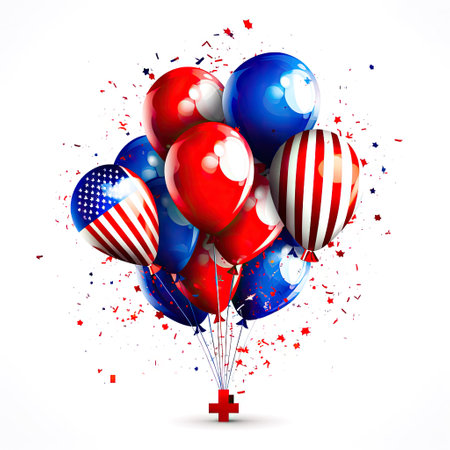 Create a festive atmosphere with this delightful arrangement of balloons, exquisitely crafted in the colors and style of the American flag. isolated on white background. illustration created by Generative AIの素材