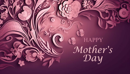This elegant card is crafted with delicate paper art and features intricate floral patterns. Share your warmest thoughts and well-wishes with someone special with this beautiful card. Happy Mother's Day. Realistic illustration created by Generative AIの素材