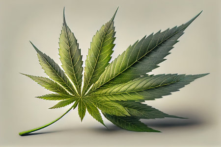 Delve into the fascinating world of cannabis with this stunning close-up of a cannabis leaf. From its therapeutic benefits to its intricate design, discover the wonders of nature with this captivating image. selective focus. Realistic illustration created by Generative AIの素材
