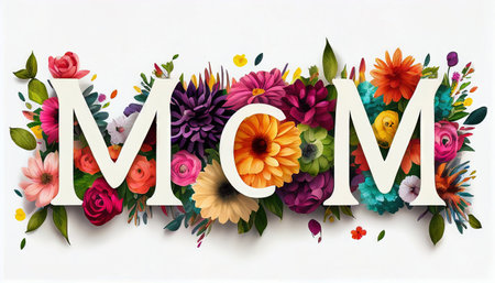 Express your love and gratitude for your mom with this beautiful image of the word "MOM" spelled out in an array of colorful flowers. Perfect for Mother's Day or any occasion to show her how much you care. Realistic illustration created by Generative AIの素材