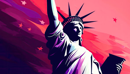 A colorful image of the majestic Statue of Liberty - a cult landmark of New York, personifying the spirit of freedom. illustration created by Generative AIの素材