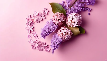 Show your love and appreciation with this elegant gift card, featuring a breathtaking image of lilac flowers. The perfect way to express your feelings. copyspace. Realistic illustration created by Generative AIの素材