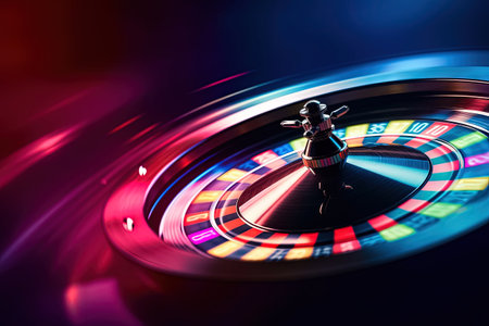 The roulette wheel is the ultimate casino game, where the spin of the wheel can change your life forever. selective focus. close up. Realistic illustration created by Generative AIの素材