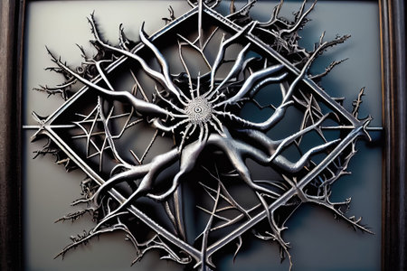 A mysterious symbol resembling a cross made of neurons, thought to represent the power of the human mind. Realistic illustration created by Generative AIの素材