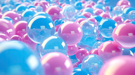 Infuse your design projects with a touch of abstraction using this mesmerizing blue and pink bubble pattern background. Catch the viewer's attention. illustration created by Generative AIの素材