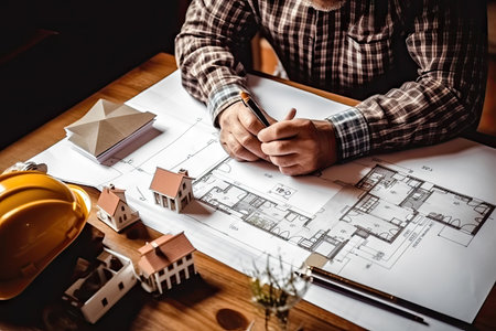 Experience the essence of productivity as this determined man utilizes a pencil to work on project documentation. The image showcases his focused mindset and dedication, highlighting the importance of thorough documentation in achieving project goals illustration created by Generative AIの素材