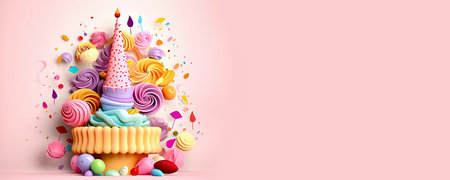 Delight in the captivating charm of this kirigami birthday cake, where paper art takes center stage. With its intricate folds and artistic details, this cake adds a touch of magic to your joyous celebrations. coppy space. illustration created by Generative AIの素材