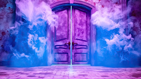 A captivating and enigmatic door emanating an ethereal glow, beckoning curious souls to explore the realms of the unknown. illustration created by Generative AIの素材