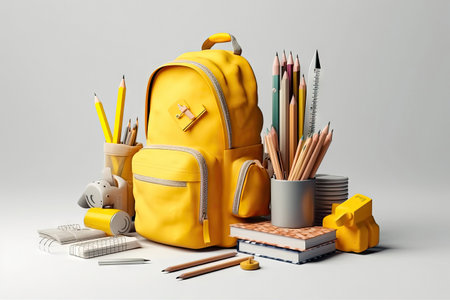 The pathway to success with this a school backpack filled with carefully selected school supplies. A visual representation of the going to school concept and the pursuit of knowledge. illustration created by Generative AIの素材