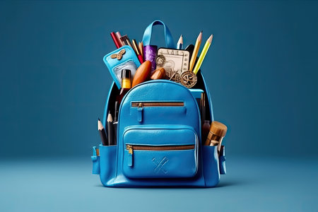 Start the school year with a properly torn school backpack and a set of school supplies. The concept of going to school symbolizes the beginning of the path to knowledge and personal growth. isolated on white background.. illustration created by Generative AIの素材