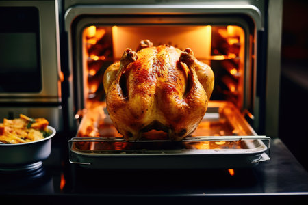 Indulge in the succulent delight of tender chicken baked to perfection in the oven. This mouthwatering dish is seasoned with aromatic spices and herbs, creating a burst of flavors that will tantalize your taste buds. Savor the crispy golden skin and moist, juicy meat of this delectable oven-baked chicken. illustration created by Generative AIの素材