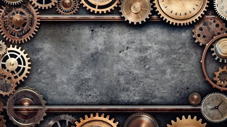 Enhance your design projects with this captivating gears background featuring an industrial and mechanical theme. Perfect for engineering, technology, or manufacturing-related designs. copy space. illustration created by Generative AIの素材