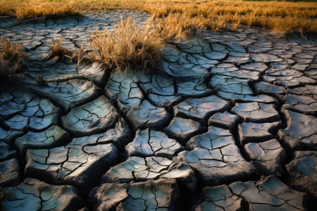 Behold the parched surface of the earth, cracked and fissured, emblematic of the growing concern of climate change. Explore the profound implications on ecosystems and communities as we confront the urgent need for sustainable solutions. illustration created by Generative AIの素材
