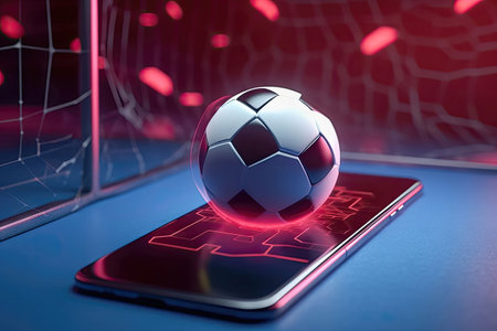 The image showcases a smartphone with a soccer ball on its screen, capturing the essence of the sports betting concept. It serves as a visual representation of the intersection between sports and online gambling, offering a glimpse into the world of virtual sports wagering. illustration created by Generative AIの素材