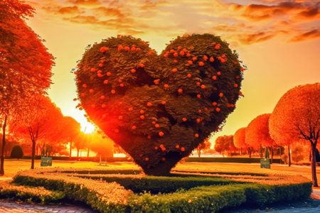 Discover the magic of autumn with this heart-shaped tree set against a backdrop of picturesque fall scenery. The heartwarming sight evokes feelings of love, gratitude, and the wonders of nature. illustration created by Generative AIの素材