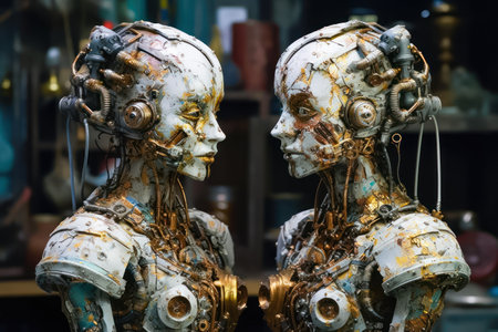 Embark on a journey of rescue and repair as you explore the worn-out world of these rusty robots. Witness the potential for revival and the beauty of restoring forgotten machinery. illustration created by Generative AIの素材