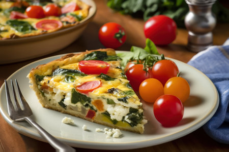 Get ready for a feast of colors and flavors with our vegetable frittata. This beautiful dish, prepared on a frying pan, is a delight for both your eyes and palate. Taste the goodness of fresh vegetables on your plate. illustration created by Generative AIの素材
