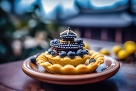 Experience the artistry of Chinese culinary culture with this beautifully decorated dessert featuring an assortment of vibrant, juicy berries. A feast for the eyes and the palate. illustration created by Generative AIの素材