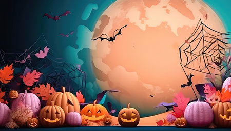 Celebrate Halloween with style using this vibrant and festive background filled with pumpkins. A great addition to your creative projects for the spooky season. illustration created by Generative AIの素材