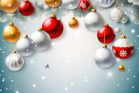 Illuminate your holiday creations with this enchanting Christmas background adorned with glittering balls, perfectly complementing your festive messages. copyspace. illustration created by Generative AIの素材