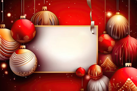 Capture the spirit of the season with this radiant Christmas backdrop, complete with shiny balls and an open area to seamlessly incorporate your desired text. copyspace. illustration created by Generative AIの素材