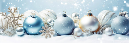 Capture the spirit of Christmas magic with this captivating background. Snowflakes and balls come together in a mesmerizing display, creating an ideal backdrop for your creative and advertising ventures. illustration created by Generative AIの素材