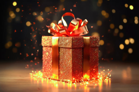Radiate happiness with this image of a colorful gift box, its ribbon and bow adding a touch of anticipation and delight. illustration created by Generative AIの素材