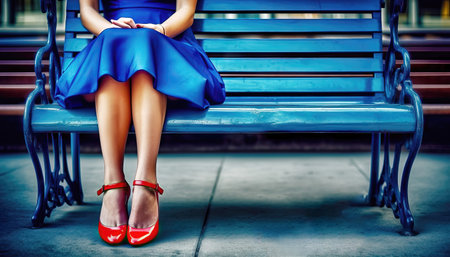 Capture a moment of serenity with this image of a girl dressed in vibrant attire, seated gracefully on a bench. The scene radiates tranquility and captures the beauty of a peaceful pause. illustration created by Generative AIの素材