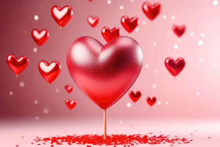 Elevate your festive creative projects with this heart symbol, ideal for celebrating romantic events and special moments. Hearts are depicted in the form of numerous red balloons. illustration created by Generative AIの素材