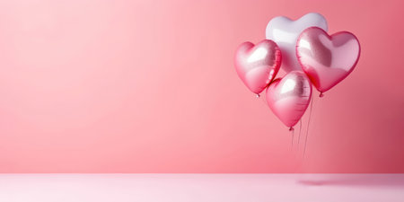 A romantic background adorned with heart-shaped balloons, offering the perfect canvas to convey your heartfelt messages and wishes. copy space. illustration created by Generative AIの素材