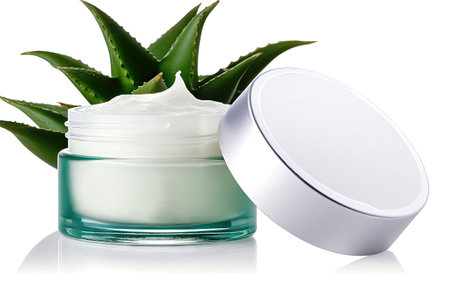 Elements of aloe, including leaves, cream and juice, designed for advertising and marketing purposes in cosmetics and healthy food industries. illustration created by Generative AIの素材
