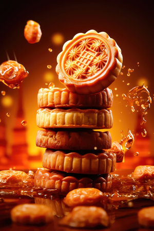 Experience the rich traditions of festivities with these exquisite mooncakes. illustration created by Generative AIの素材