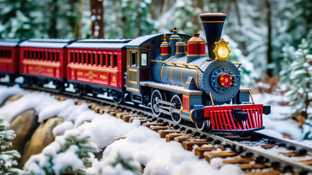Join the Polar Express for a holiday ride through a picturesque snowy wonderland. illustration created by Generative AIの素材