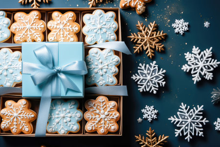 Deliciously decorated cookies with festive star and snowflake designs, ideal for Christmas gatherings. illustration created by Generative AIの素材
