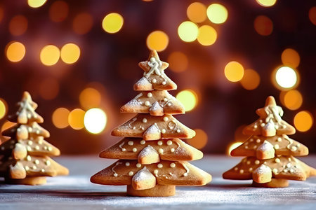 Artisanal cookies in the shape of New Year's trees, designed to enhance your holiday festivities. illustration created by Generative AIの素材