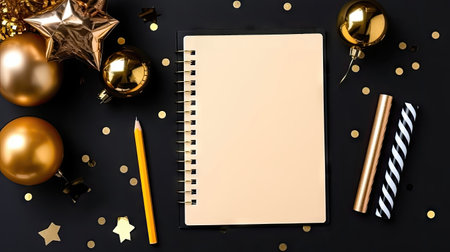 Write your holiday text and greetings with ease using this tablet, featuring a blank sheet of paper and a pen, all in a delightful Christmas setting. illustration created by Generative AIの素材